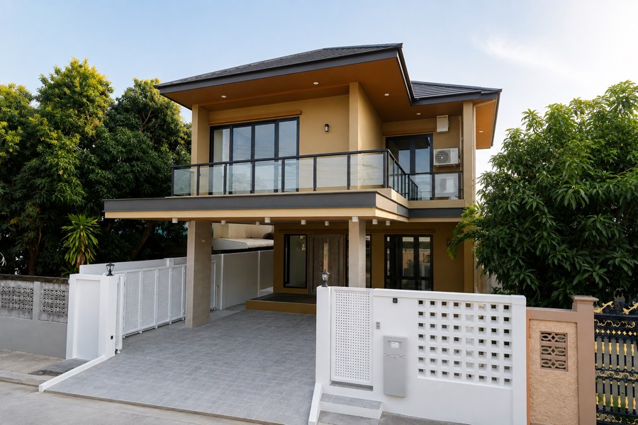 ผลงานสร้างบ้าน บ้านคุณมิน สไตล์ Contemporary บางพลี สมุทรปราการ